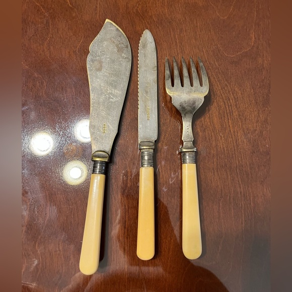 Antique serving spoon knife fork silver plated - Picture 2 of 8